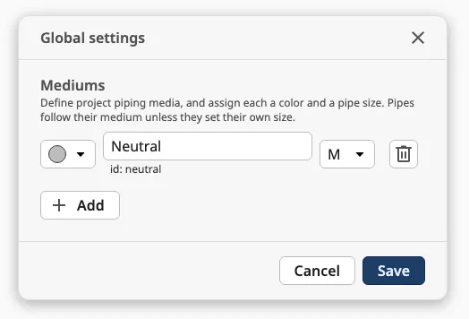 The global settings with the medium palette