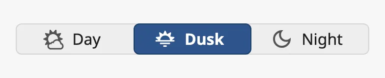 Toggle button with three options with icons, the second selected