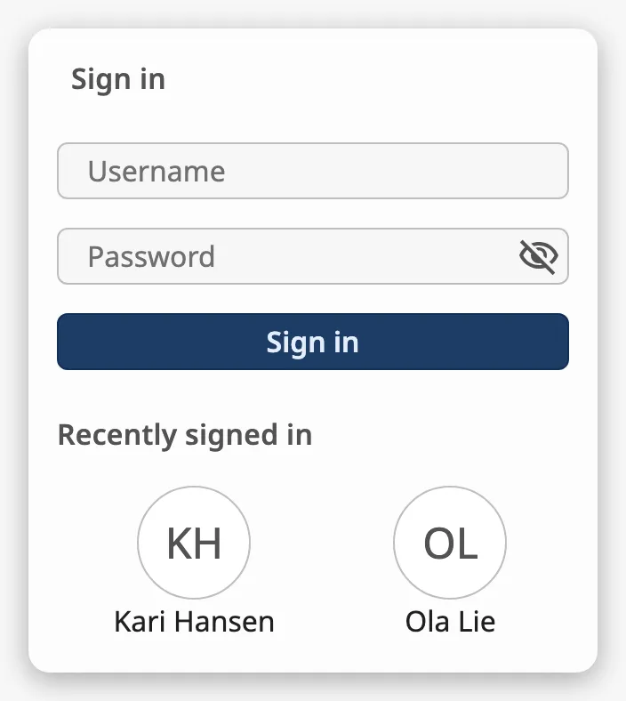 Sign-in form with recent users