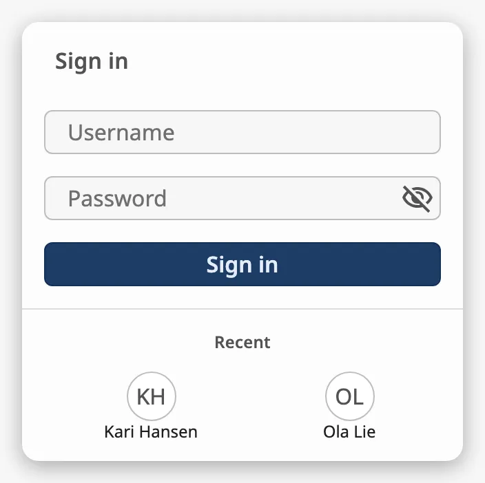 Small sign-in form with recent users