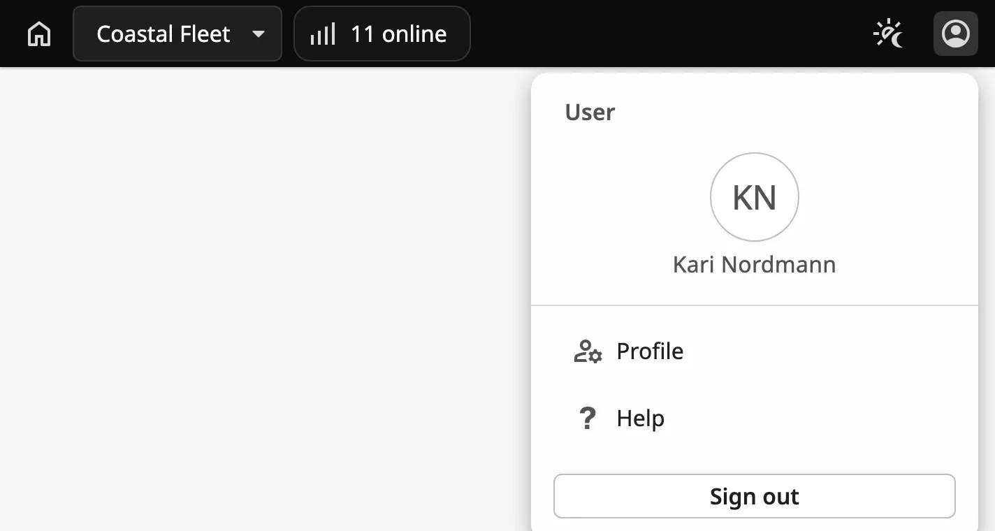 User menu